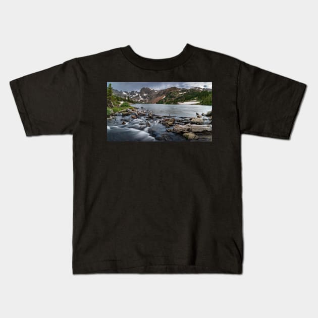 Lake Isabelle and Mountain Stream Kids T-Shirt by ElevatedCT